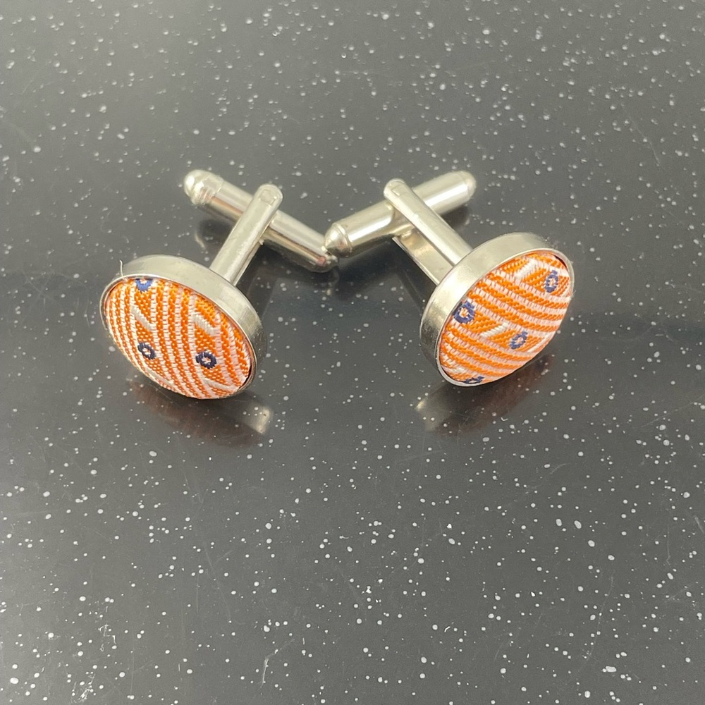 Elegant Orange and Silver Cufflinks
